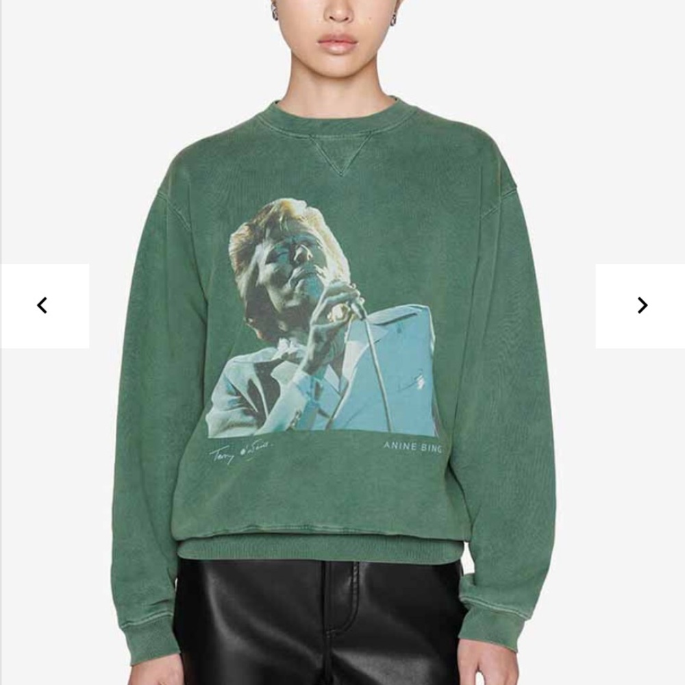 Anine Bing Green Graphic Crewneck Sweater